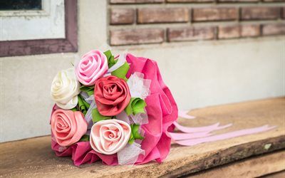 un bellissimo mazzo di fiori, rose artificiali, bouquet da sposa, bouquet