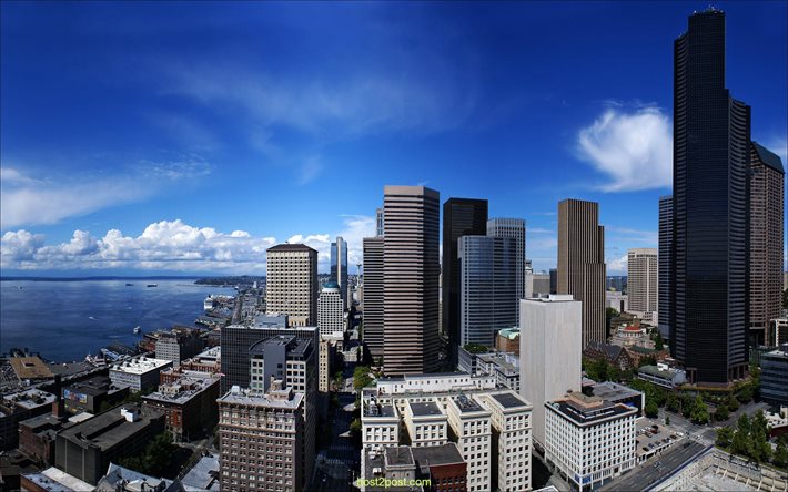 ワシントン, 米国, シアトル, 高層ビル群