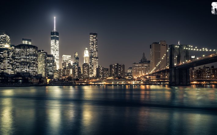 نيويورك, ليلة, مانهاتن, بروكلين, جسر بروكلين, الولايات المتحدة الأمريكية