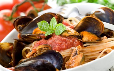 pasta, mussels