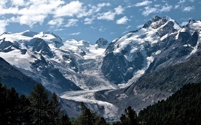 berg, glaciär, foto av glaciären, sten, snö