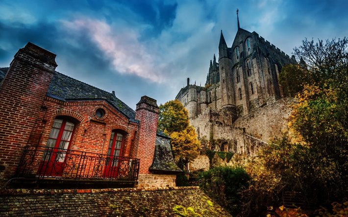 فرنسا, الخريف, نورماندي, القلعة, mont-saint-michel, القلاع من فرنسا