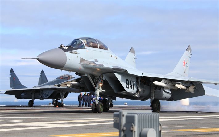 mig-29 kub, carrier-based fighters, the deck of an aircraft carrier