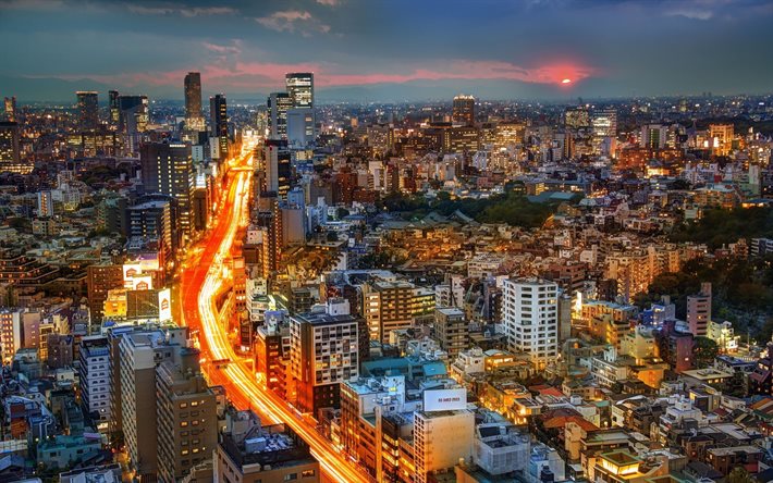Japonya, gece, tokyo, metropolis