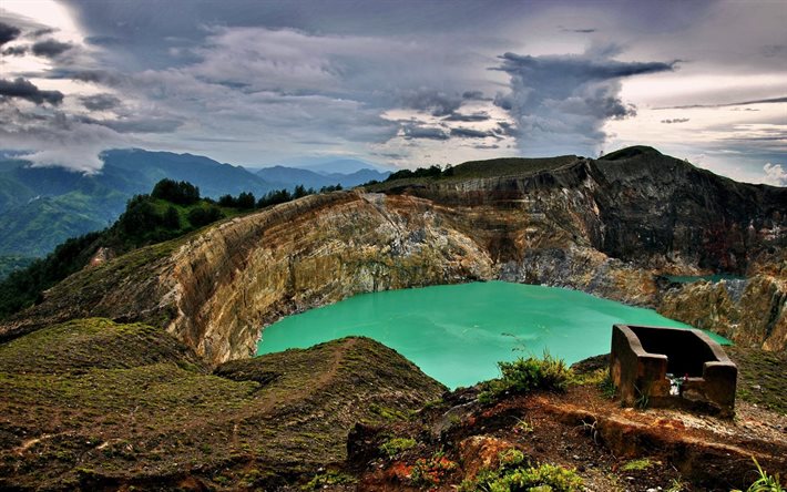indonesia, the crater, kelimutu, the volcano, crater lake