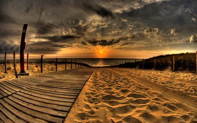 photo, le sable, la plage, le coucher de soleil