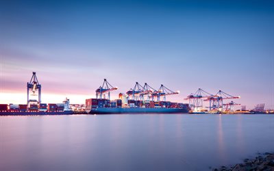photo, cargo port, a container ship, cranes