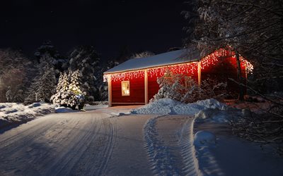 winter, hut, new year