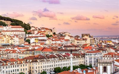 Portekiz, Lizbon, budinki, Gün batımı, ev