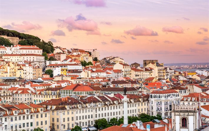 البرتغال, لشبونة, budinki, غروب الشمس, المنزل