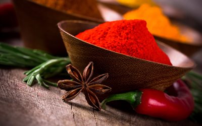 photos of spices, red pepper, star anise, seasoning, pripravi
