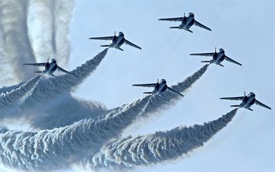 kawasaki t-4, aerobatic team, link, fighters, blue impulse