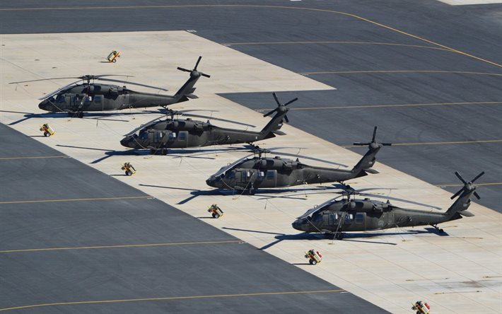uh-60a, ブラックホーク, ヘリコプター gunships, の飛行場