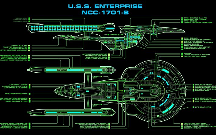 star trek, zvezdolet, una nave espacial, esquema, el uss enterprise, nc-1701-b