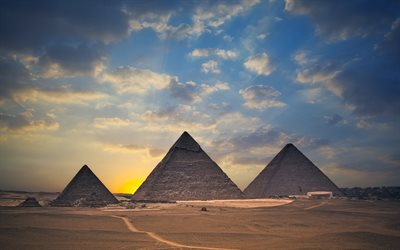 egyptiska pyramiderna, de stora pyramiderna, giza, öknen