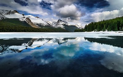 buz, kış, göl, Kanada, maligne lake, jasper, alberta