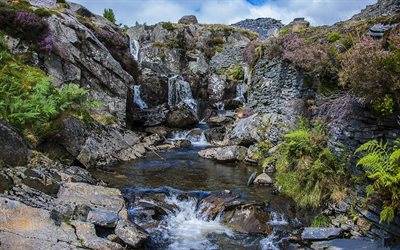 snowdonia, river, rock, large stones, waterfall, uk