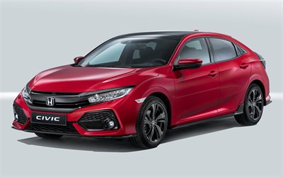 Honda Civic, 2017, Euro-spec, hatchbacks, red honda