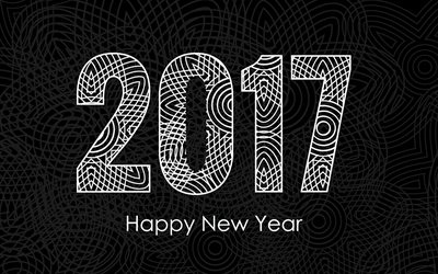 Feliz Nuevo Año 2017, de fondo negro, con adornos de navidad, Año Nuevo