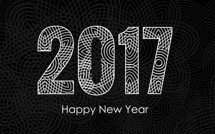 Happy New Year 2017, black background, christmas decorations, New Year