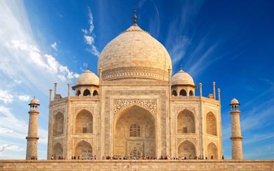 El Taj Mahal, el cielo azul, casstle, Agra, India