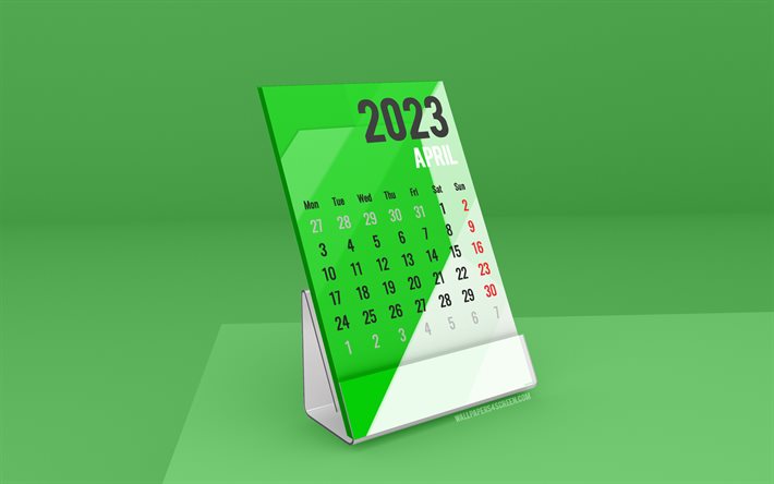 kalender april 2023, 4k, stehtischkalender, april, kalender 2023, grüner tischkalender, grüner tisch, aprilkalender 2023, frühlingskalender, tischkalender 2023, april geschäftskalender 2023