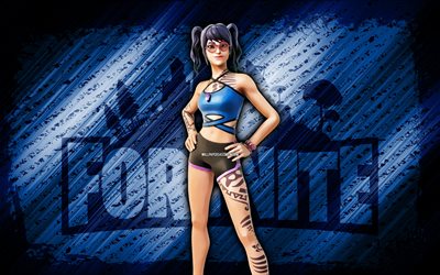 Scuba Crystal Fortnite, 4k, blue diagonal background, grunge art, Fortnite, artwork, Scuba Crystal Skin, Fortnite characters, Scuba Crystal, Fortnite Scuba Crystal Skin