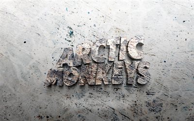 logo de pedra arctic monkeys, 4k, fundo de pedra, logotipo 3d arctic monkeys, estrelas da música, criativo, logotipo do arctic monkeys, bandas de rock, arte grunge, macacos árticos