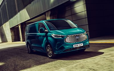 2022, Ford E-Transit, 4k, front view, exterior, Cargo Van, electric cars, All-Electric Van, blue Ford E-Transit, american buses, Ford