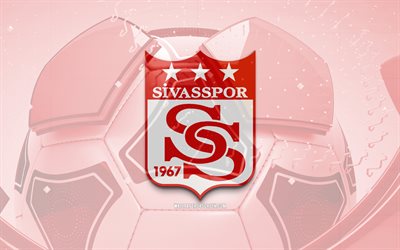 Sivasspor glossy logo, 4K, red football background, Super Lig, soccer, turkish football club, Sivasspor 3D logo, Sivasspor emblem, Sivasspor FC, football, sports logo, Sivasspor
