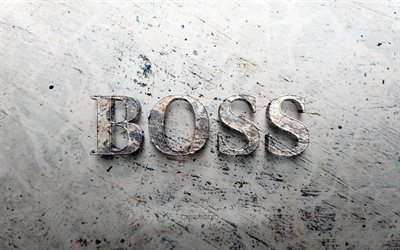 logo hugo boss in pietra, 4k, sfondo di pietra, logo 3d di hugo boss, marche, creativo, il logo di hugo boss, arte del grunge, hugo boss