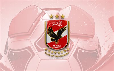 Al Ahly SC glossy logo, 4K, red football background, Egyptian Premier League, soccer, egyptian football club, Al Ahly SC 3D logo, Al Ahly SC emblem, Al Ahly FC, football, sports logo, Al Ahly SC