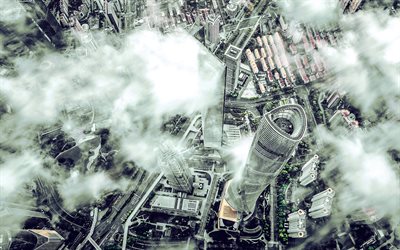 4k, şangay, havadan görünüm, gökdelenler, modern binalar, metropol, üstten görünüm, şangay şehir manzarası, çin