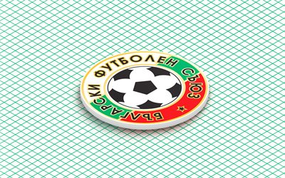 4k, Bulgaria national football team isometric logo, 3d art, isometric art, Bulgaria national football team, white background, Bulgaria, football, isometric emblem