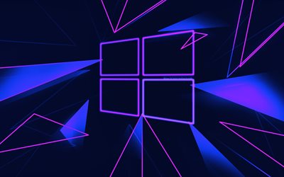 windows 10 doğrusal logosu, 4k, menekşe arka plan, windows 10 neon logosu, işletim sistemleri, windows 10 logosu, soyut sanat, windows 10