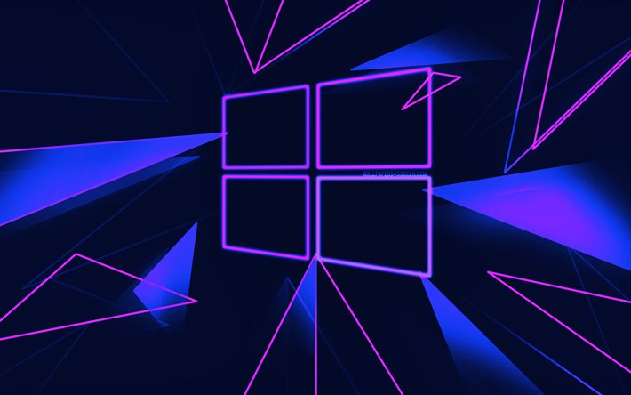 windows 10 선형 로고, 4k, 바이올렛 추상적 인 배경, windows 10 네온 로고, 운영체제, 윈도우 10 로고, 추상 미술, 윈도우 10