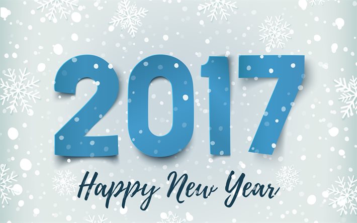 Happy New Year 2017, snowflakes, winter, 2017 New Year