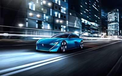 Peugeot Instinto Concepto de 2017, los coches, la noche, la carretera, Peugeot