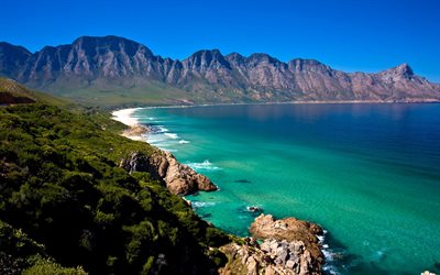 oceano, costa, montagna, onde, colline, Sud Africa, Città del Capo