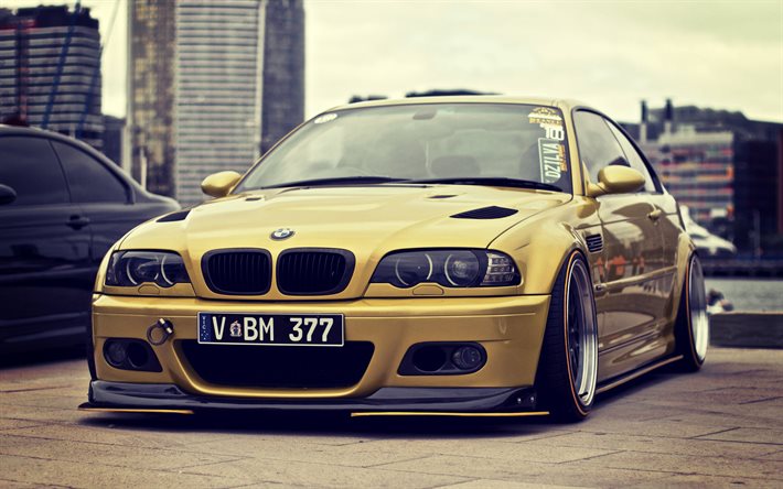 coupe, tuning, BMW M3, E46, parking, gold bmw, understatement