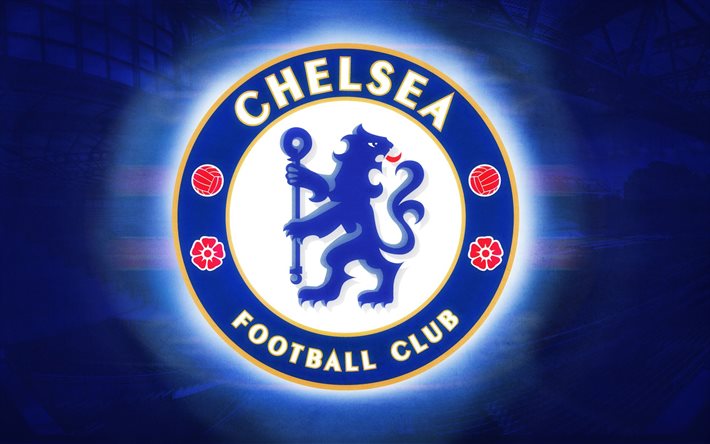 チェルシーfc, 青色の背景, ロゴ, サッカー