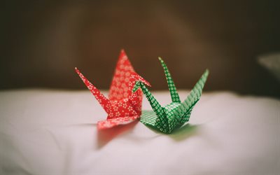 कागज पक्षियों, origami, जापानी कला, जानवरों से कागज