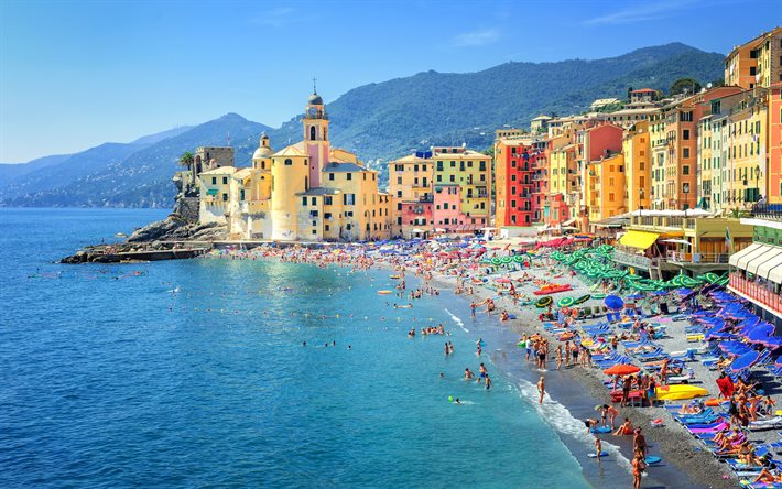 Genoa, sea, coat, summer, mountains, Camogli, Italy