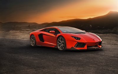 Lamborghini Aventador, supercars, road, tuning, red Aventador