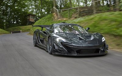 de la carretera, el movimiento, la de 2016, el McLaren P1 LM, supercars, negro McLaren