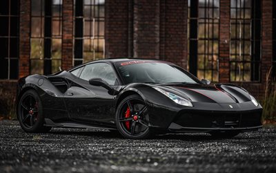 フェラーリ488gtb, 2016, 黒のスーパーカー, チューニングフェラーリ, チューニング, 黒フェラーリ