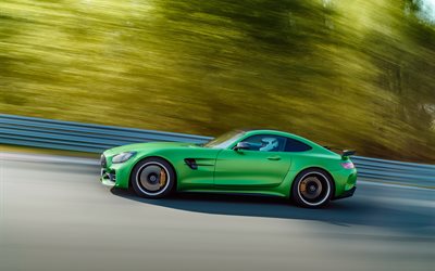Yarış Pisti, 2017, Mercedes-AMG GT R, süper, yeşil Mercedes AMG, siyah arka plan, AMG