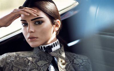 Kendall Jenner, beautiful girl, make-up, portrait, model, jacket Crocodile Leather