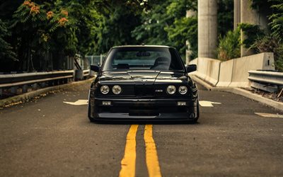 BMW M3, e30, tuning, road, coupe, black bmw