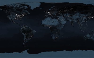 nattlig världskarta, 4k, grå världskarta, värld på natten, världskartkoncept, kreativ, världskartor